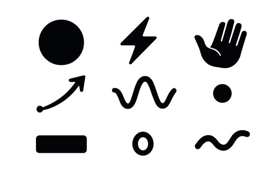 Bold minimalist icon set featuring shapes and symbols for modern design