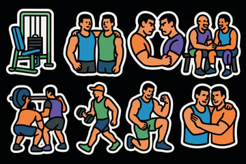 Energetic gym icons for fitness and workout motivation design