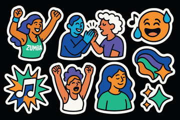 Zumba joy vector icons for fitness and dance enthusiasts