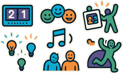 Vibrant weekend vibes illustration with colorful icons for creative design