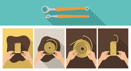 Instructional Vector Graphic Showing How to Coil a Hose.