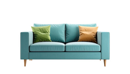 Blue Sofa with Cushions on Black Background