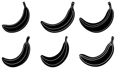 Illustration of six black bananas with white lines on a white background in a simple vector style