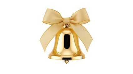 Golden Christmas bell with bow illustration featuring festive holiday charm and seasonal accents, png file, isolated on white.