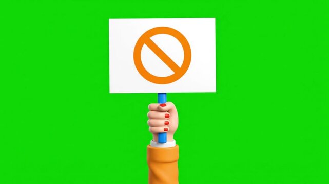 Woman's Hand Holding Sign. Struggle for Rights. Protest Poster. Picket Placard. Political, Agitation, Picket Sign. Propaganda Poster. Gender Inequality. 2d Flat Animation on Green Screen Chroma Key 4k