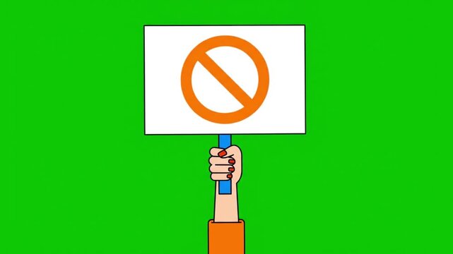 Woman's Hand Holding Sign. Struggle for Rights. Protest Poster. Picket Placard. Political, Agitation, Picket Sign. Propaganda Poster. Gender Inequality. 2d Flat Animation on Green Screen