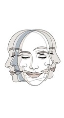 Abstract illustration of multiple overlapping faces representing different emotions and personalities.