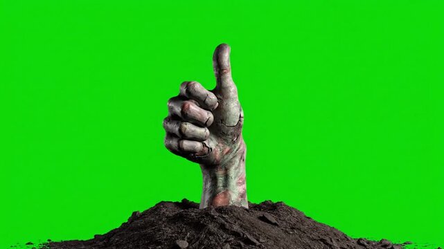 Zombie Hand Crawling Out of Ground on Chroma Key Green Screen, Halloween Horror Concept 4k Stock Video