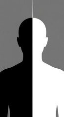 Duality concept shown with a person split into dark and light sides.