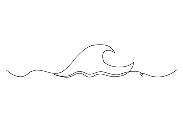 Obraz premium Continuous single line sea wave drawing simple ocean outline in modern style 