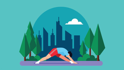 Woman Doing Hamstring Stretch Exercise in Urban Park Environment Vector Illustration