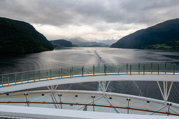 Cruise Ship Wake in the Cloudy Innvikfjord, Norway