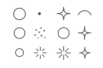 Bokeh Sparkle Icons. Bokeh sparkle set. Line outline icon set of Bokeh sparkle set: glow circle, highlight dot