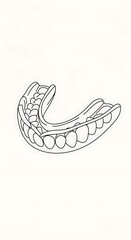 Detailed Line Art Illustration of a Mouthguard for Sports Protection.