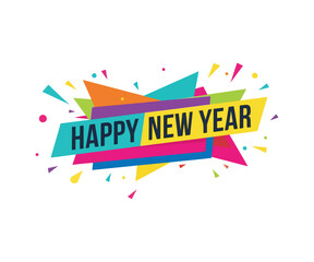 Celebrate a vibrant Happy New Year with colorful geometric designs, perfect for holiday promotions, social media posts, and festive event announcements