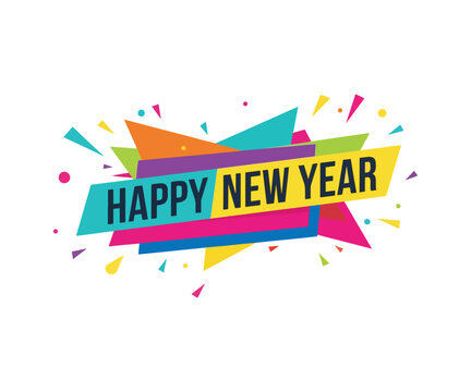 Celebrate a vibrant Happy New Year with colorful geometric designs, perfect for holiday promotions, social media posts, and festive event announcements