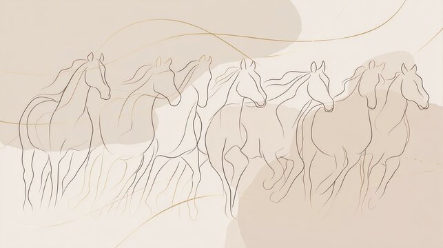 This beautiful image displays seven running horses in a minimalist style, ideal for an auspicious vastu wall art frame.