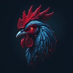 Cybernetic Rooster Head on Dark Background With Intricate Mechanical Details