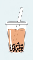 Bubble Tea Drink with Tapioca Pearls and Straw.
