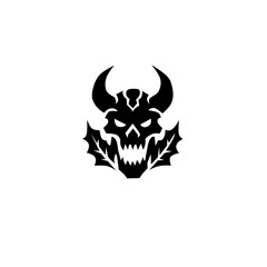 Intense skull logo with horns and stylized leaves. A fierce black and white design symbolizing dark power, nature's fury, and rebellion. Perfect for gaming or bold apparel.