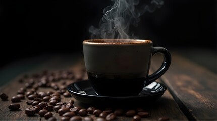 Enjoy a moment with steaming coffee on rustic wood, perfect for cozy cafe vibes or morning routines, ideal for blogs, menus, and artisanal coffee branding