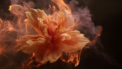Obraz premium A flower engulfed in flames with smoke