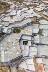 Aerial view of Anana Valley with ancient salt terraces, Basque Country, Spain