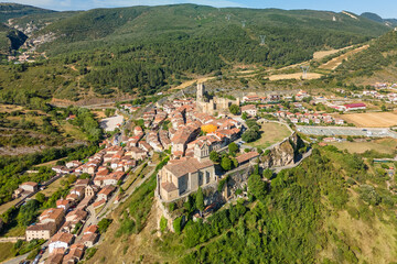 Aerial view of the medieval village of Frias, Burgos, Castilla Leon, Spain