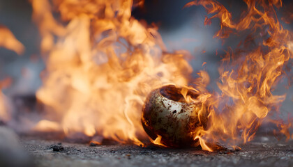Fototapeta premium Close-up shot of a metal object engulfed in flames