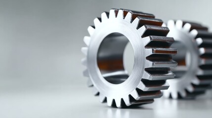 Close-up view of metallic gears with sharp teeth, showcasing intricate design and craftsmanship, reflecting precision engineering and mechanical innovation in a modern industrial setting