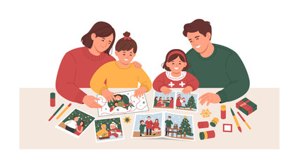 Family's Festive Artistic Endeavor: A family engages in a heartwarming festive arts and crafts session, capturing memories. Joyous activity for all!