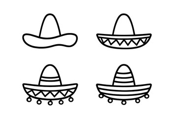 Simple black outline sombrero hats for Mexican celebration and holiday