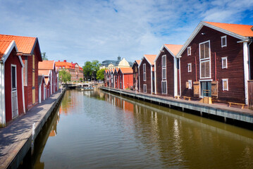 Historic part of the port district of M&ouml;ljen in Hudiksvall, Sweden