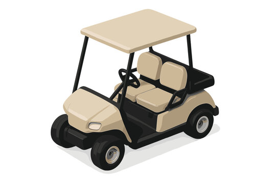 Isometric view of a beige and black golf cart for transporting players on the course