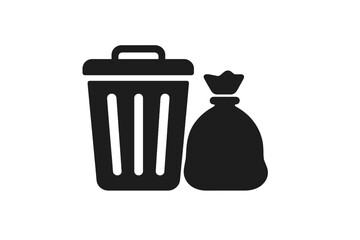 Trash can and full garbage bag representing waste management and recycling