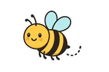 Adorable cartoon bumblebee character flying happily across a clean white background
