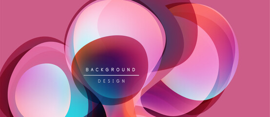 Abstract circles overlap, creating vibrant gradients. Pink dominates background, with blue, purple hues present. Text reads background design.