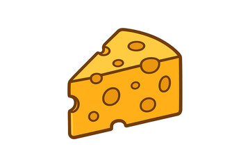 Simple graphic icon of a triangular wedge of yellow cheese featuring distinctive holes