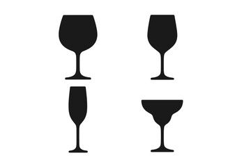 Collection of black silhouette icons representing various stemmed glassware