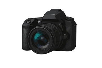 Fototapeta premium Professional black digital single-lens reflex camera with large lens on white background