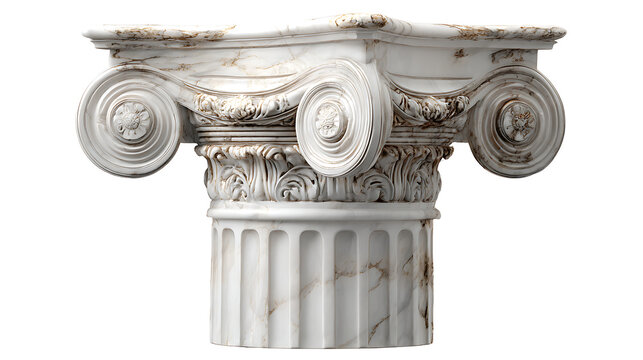 Ornate marble column capital with volutes and acanthus leaves ionic