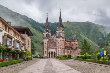 Fototapeta premium Historic view of the Covadonga Sanctuary in Asturias, Northern Spain.