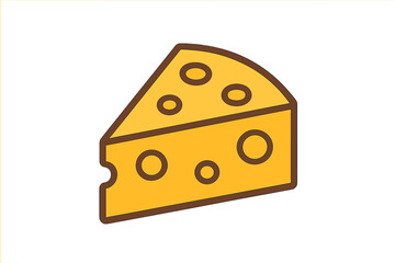 Simple triangular slice of yellow cheese featuring holes, common dairy food