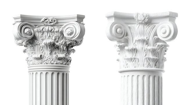 Ornate white classical columns with detailed capitals architectural elements