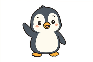 Adorable cartoon penguin character waving hello with a friendly and cheerful expression