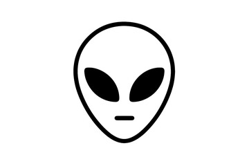 Simple black and white graphic symbol of classic extraterrestrial alien head