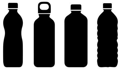 Water Bottle Silhouette Icon Set
