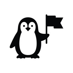 Cute penguin holding flag vector illustration arctic animal bird mascot isolated on white background