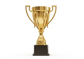 Fototapeta premium Golden Trophy on White Background - Golden trophy isolated on white background, symbolizing victory, achievement and success