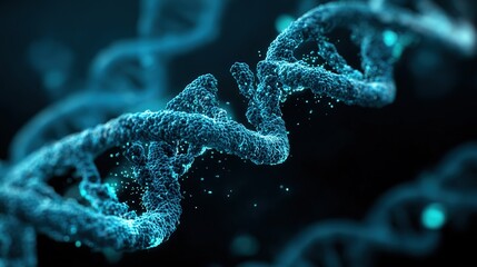 DNA double helix structure visualization, fluorescently labeled gene fragments, dark blue scientific background, high-precision molecular biology schematic --v 7.0 --style raw --ar 16:9